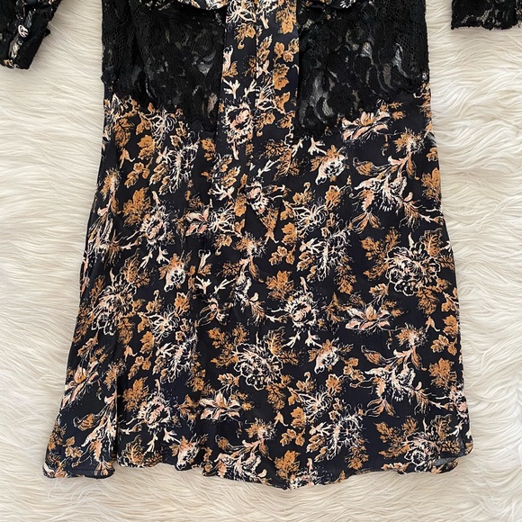 Free People Black Orange Floral Lace Short Sleeve Dress - Picture 9 of 12